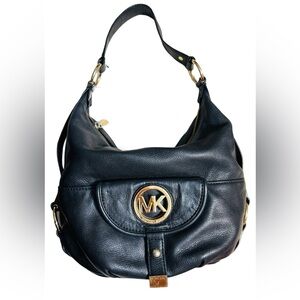 Michael Kors Black Hobo Shoulder Bag with Gold Hardware